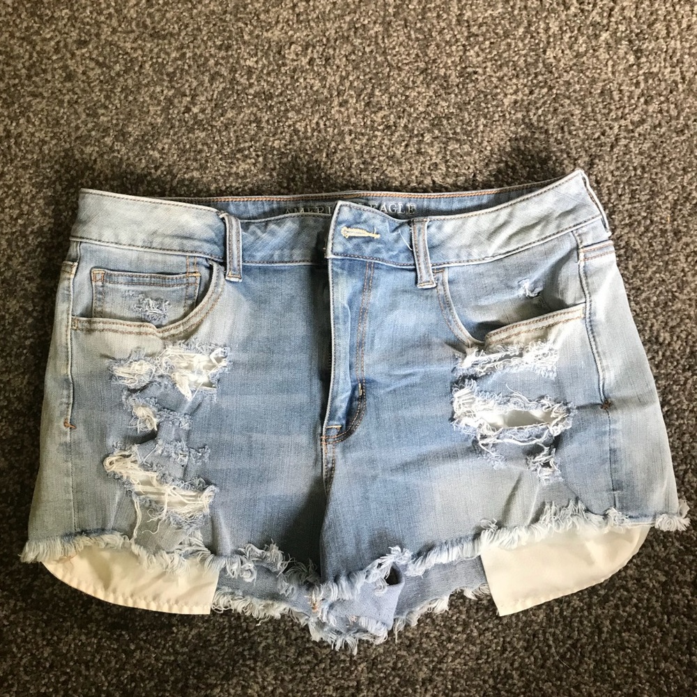 American Eagle light wash high-rise shorties